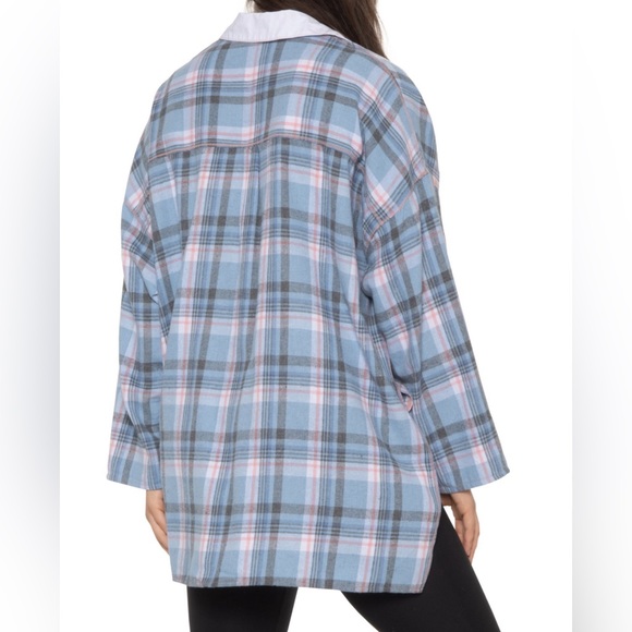 Free People Sunday Morning Sleep Shirt - Long Sleeve Size Color Pale Blue Combo - Picture 2 of 2